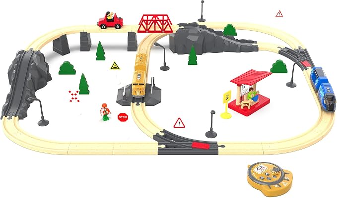 Motorized Train for Kids, Remote Control Locomotive Train Toy for Wooden Tracks, Battery Powered Electric Trains with Sound & Lights Effects Compatible with Thomas, Brio, Chuggington