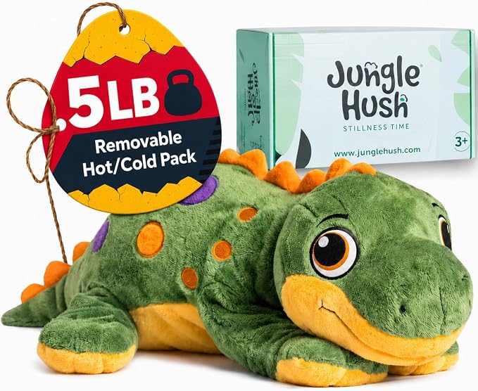 Weighted Dinosaur Stuffed Animal 5lb - Calming Plush with Removable Microwavable & Freezable Heat Pack - Unscented Sensory Toy for Kids & Adults - Soft Dino Companion for Relaxation & Comfort