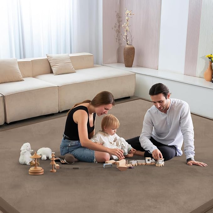 Baby Play Mat for Floor Nursery Rug Muscle Mat Area Rug Playroom Rug 50"x50" Playpen Mat Elastic Foam 1.3" Thick Crawling Mat for Babies,Toddlers, Infants, Kids,Camel