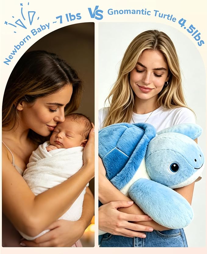 gnomantic Turtle Weighted Stuffed Animals - 22 Inch 4.5 Pounds Weighted Plushies Sea Turtle Stuffed Animal - Big Tortoise Plush - Cute Plush Toys Gifts for Kids & Adults (Blue)