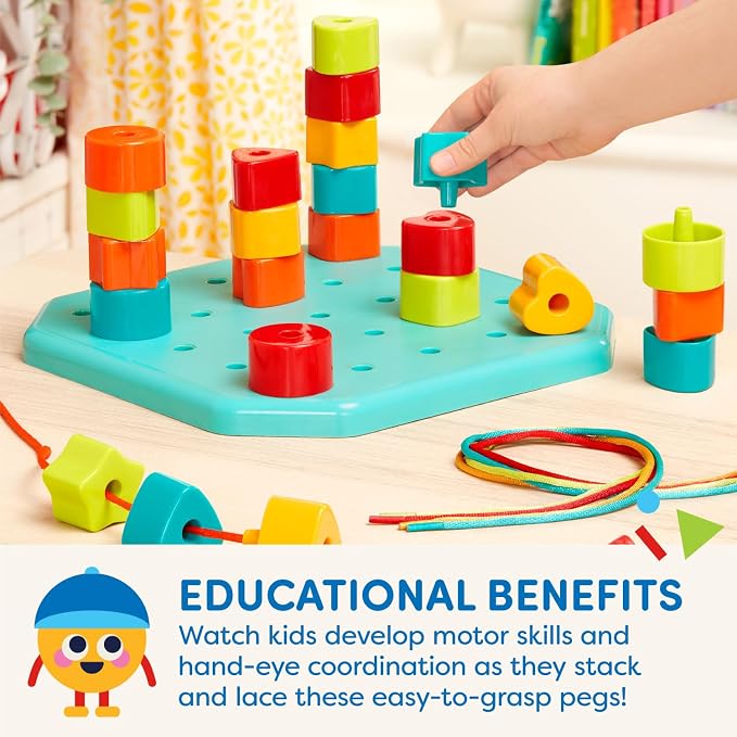 Battat – Toddler Peg Board – Stacking Peg Board Set – Fine Motor Skills Toy – Therapy Toy, 31 Pieces – 2+ Years – Count & Match Pegboard