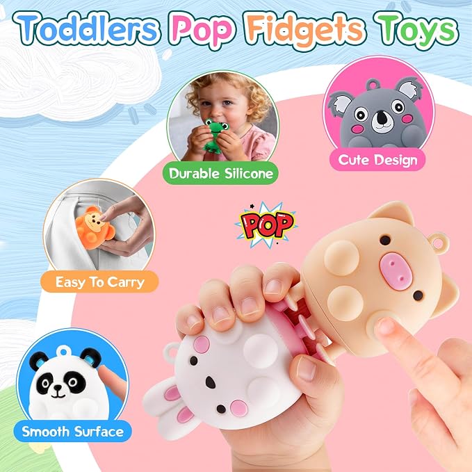 12 PCS Animal Pop Suction Fidgets Toys, Toddler Travel Sensory Toys for Airplane Car Activities Essential, Toddler Bath Toys, Goodie Bags Stuffers for Kids, 1 2 3 Year Old Boy Girls Birthday Gift