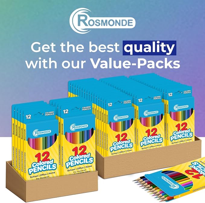 Rosmonde 2000 Pack Colored Pencils Bulk Set (24000 Pencils), 12 Vibrant Pre Sharpened Colors Set, Easy Grip, Easy Use, Bulk Art Supply for Schools, Teachers, Craft Rooms & Classroom Stocking