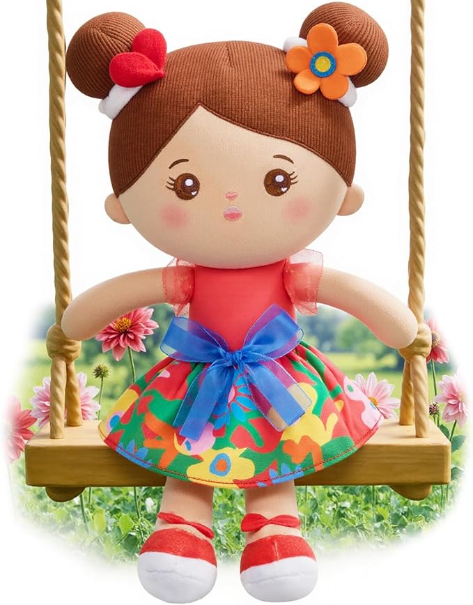 OUOZZZ 12.6" Soft Baby Doll - Toys for 1 Year Old Girl, Hispanic Baby Doll Ideal Birthday Baby Girl Gift, Snuggle Buddy for Infants Brown Skin