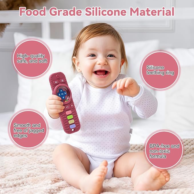 Baby RattlesTeething Toy for Babies 3-6-12 Months, Teething Relief, Silicone Infant Teethers TV Remote Shaped, Toddlers Sensory Toys, Newborn Must