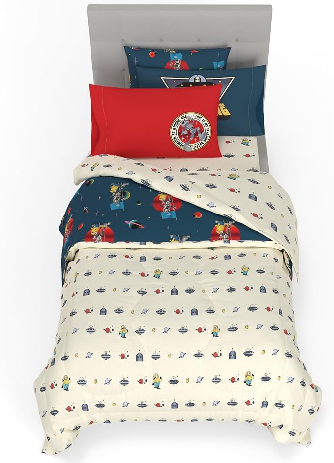Minions and Monsters Movie Kids Bedding Set, Twin Size 5 Piece Comforter and Sheet Set with Sham, (Officially Licensed Product) by Franco