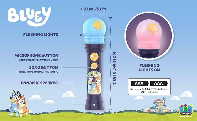 Bluey Toy Microphone for Kids, Includes Built-in Music and Lights, Ideal Toddler Toys (Bluey)