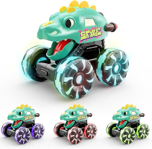 Intoypad Green Dino Monster Truck – LED Light-Up Press and Go Toy Car for Toddlers Age 2 3 4 5 – Dinosaur Truck with Flashing Wheels and Chomping Mouth for Boys and Girls