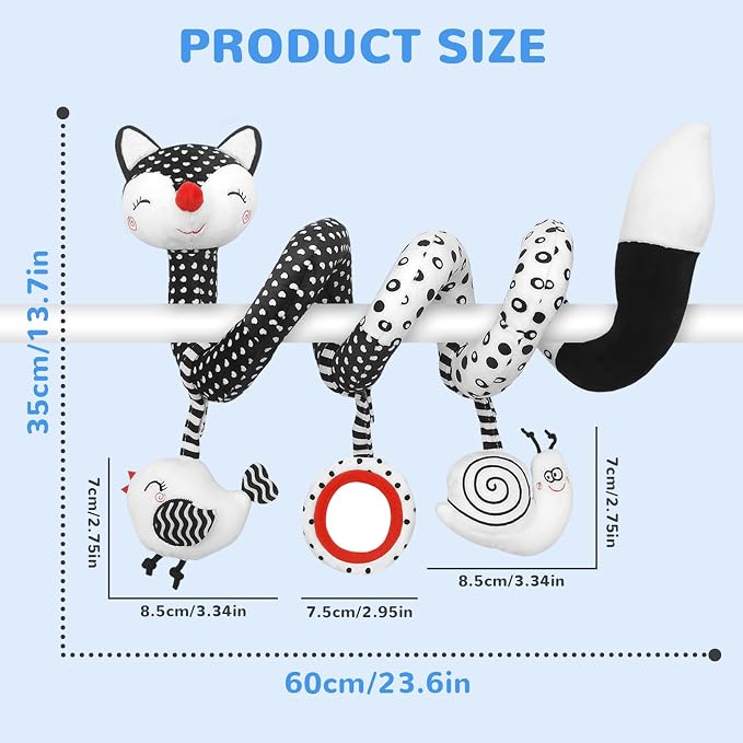 MONSTIME Car Seat Toys Black and White High Contrast Baby Toys for Newborn, Stroller Toys Newborn Toys Infant Toys for 0 3 6 9 12 Months Girls Boys, Baby Toys 0-6 Months for Crib Mobile Best Gift