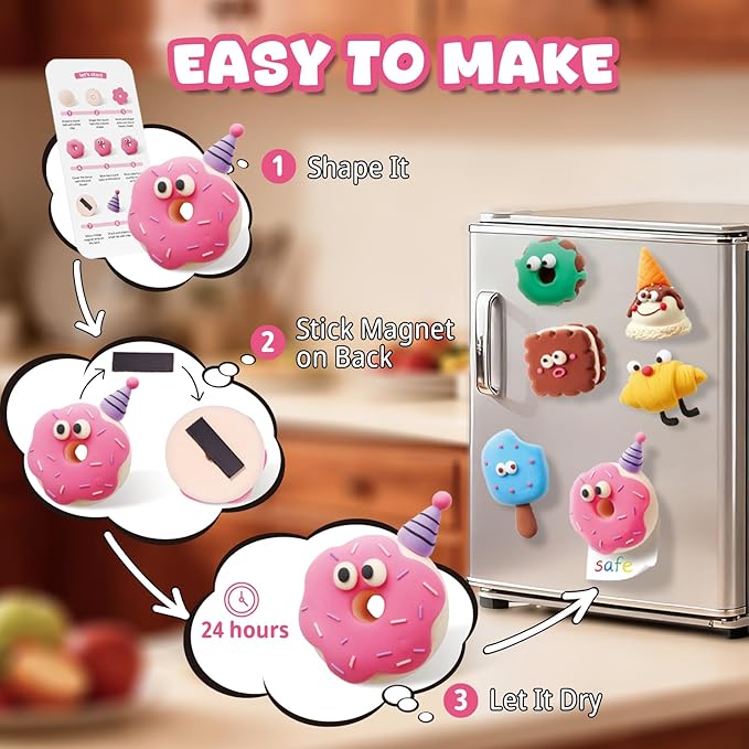 Air Dry Clay Kit for Kids - Fridge Magnets Making, 6 Boxes Modeling Clay with Sculpting Tools Tutorials, Ultra Light & Soft, Non-Toxic & Safe, DIY Arts and Crafts, Make Your Own Refrigerator Magnet
