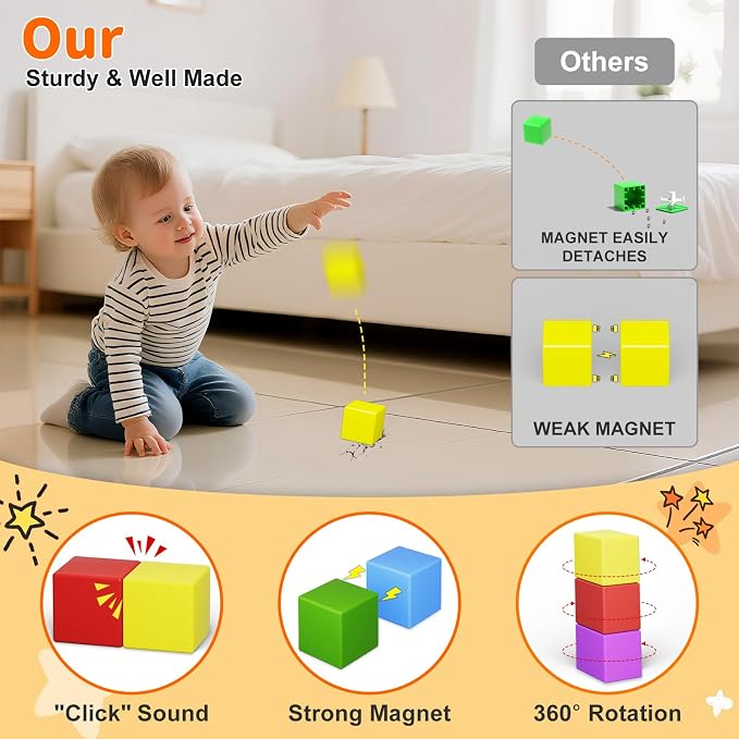 Magnetic Blocks Large, 56PCS 1.42in Magnetic Building Blocks for Kids Ages 4-8, STEM Sensory Travel Autism Montessori Toys for Toddlers, Learning Construction Magnetic Cubes for Birthday Gift