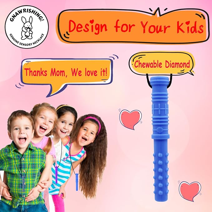 Chew Necklaces for Sensory Kids 8Pcs Cylinder Shape Sensory Chewy Toys for Autism Girls and Boys, ADHD Toddler, Adult