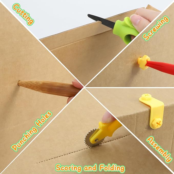 Cardboard Cutting Tools for Kids, 273 PCS Cardboard Construction Kit, Safe Kids Tool Set for Todder, Creative Toy for DIY Projects, STEM Educational Toys Birthday Gift for Boys and Girls Aged 4 5 6