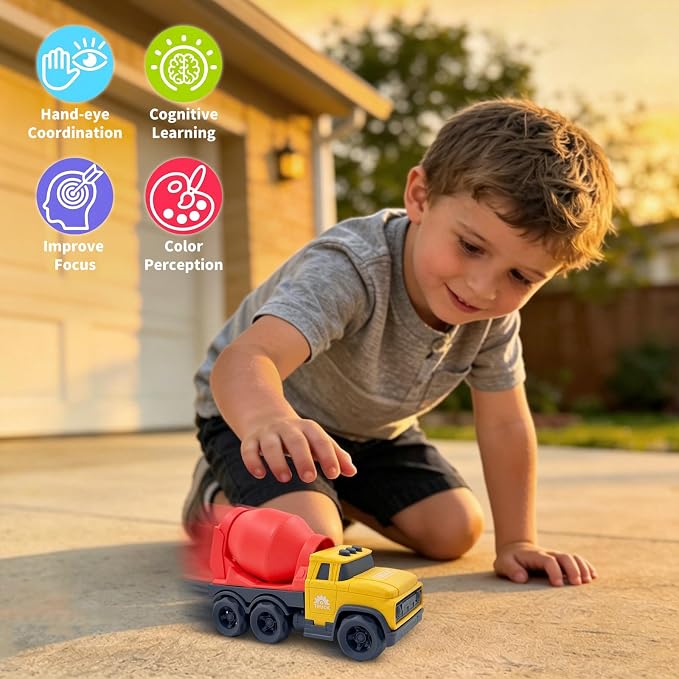 Aigitoy Toddler Car Toys for 1-3 Year Old, Yellow Mixer Truck, BPA Free, Phthalates Free, PVC, Recycled Plastic, Construction Truck, Kids Outdoor Toys, Christmas Birthday Gifts for Boys Girls