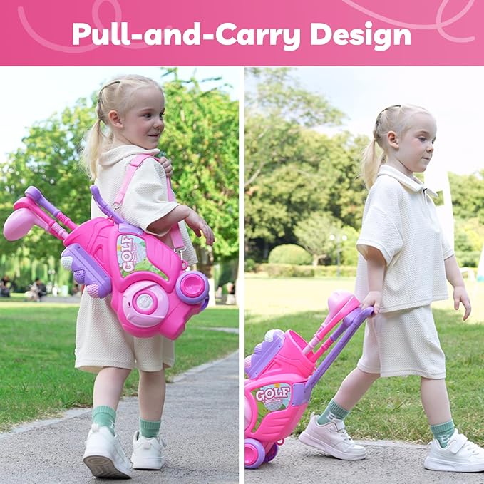 Liberry Toddler Golf Set for 2 3 4 Years Old Girls Boys, Upgraded Kids Golf Clubs Set with Golf Cart, Putting Mat, Outdoor Indoor Sports Toy Birthday Gift, Pink
