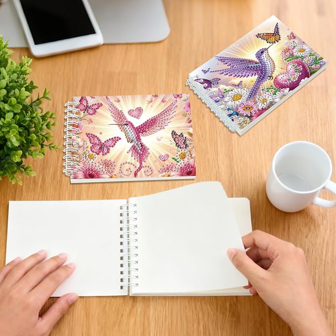 2 Pcs Bird Diamond Painting Notebook 80 Pages for Adults, Diamond Art Journal and DIY Sketchbook, Diamonds Art Kit Supplies,Gift for Beginners, Craft Lovers, Artists. (Bird)