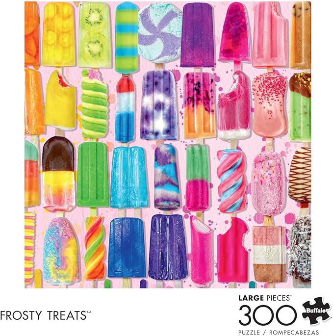 Buffalo Games - Frosty Treats - Lars Stewart - 300 Piece Large Jigsaw Puzzle for Adults - Playful Summer Ice Cream Art - Finished Size is 21.25 x 15.00, Oversized Pieces