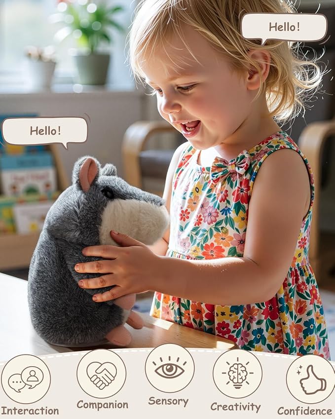 Ayeboovi Talking Hamster Repeats What You Say, Toy for 3 4 5 6 Years Old Boys Girls Birthday Gift, Autism Fun Stuffed Animals Interactive Plush for Toddler Kids