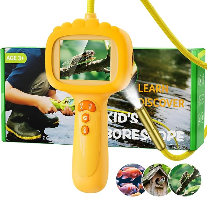 Borescope Snake Camera with Light for Kids, Outdoor Educational STEM Toys, Science Gifts for 5 Year Old Boy, Camping Nature Activities, Best Birthday Gift for Boys, Girls Ages 4,5,6,7,8,9,10(Orange)