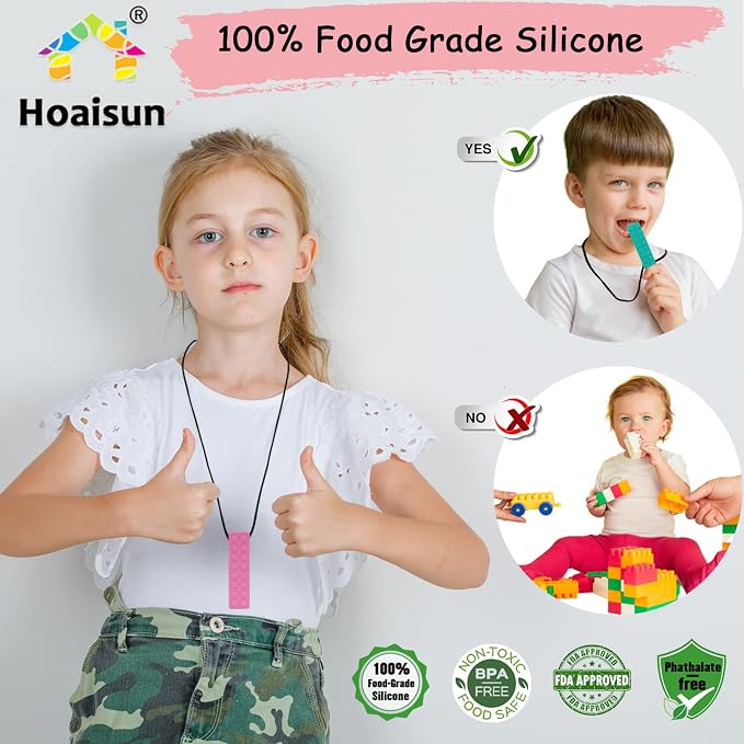Chew Necklaces for Sensory Kids, Chewy Necklace Sensory Bundle for Boys and Girls with Chewing, Teething, Biting, ADHD, Autism, Silicone Oral Motor Chew Teether Fidget Toys for Adults 7 Pack