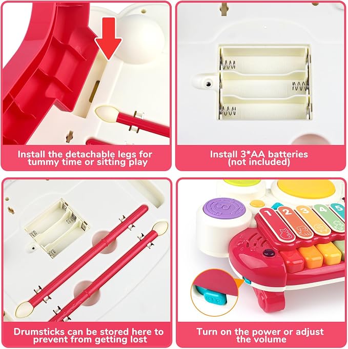 3 in 1 Musical Toys for Toddlers 1-3 Piano Xylophone Drum Set Toys for 1 2 3 Year Old Girls Birthday Music Instruments Baby Learning Developmental Sensory Toys Toddler Toys Age 1-2 2-3