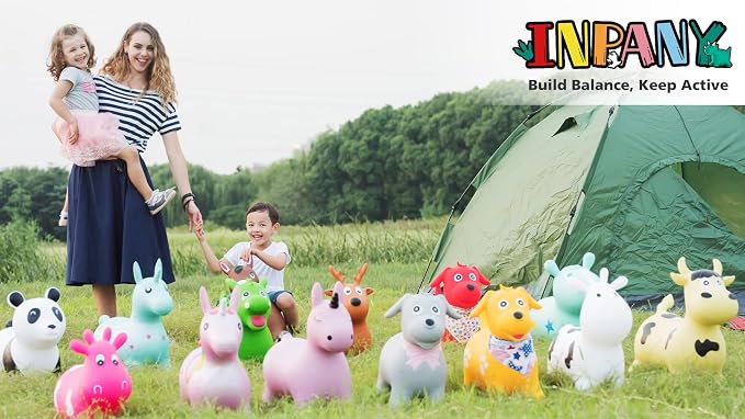 INPANY Inflatable Cow Farm Animal Hopper Toys for 1 2 Year Old Boy Gifts, Ride on Toddler Hopping Bull Toys, Outdoor Bouncy Jumping Horse for Kids/Children/Girls Birthday (Pump Included)