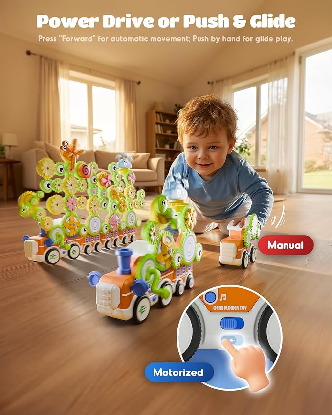 LIGHTDESIRE Toddler Toys Montessori Musical Train Set Gear Building Toys | Creative STEM Toys for 3 4 5 6 Years,Lights Electric Rotating Gear Learning Toys,Birthday Gifts for Toddler Boy Girl,Deluxe