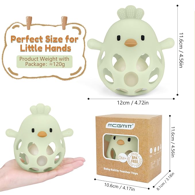 MCGMITT Baby Teething Toys for 3-6 Months, Easy Grasp Silicone Infant Rattle Teether Toy for 0-12 Months, BPA-Free Food Grade Baby Montessori Sensory Toys, Soft Infant Chew Toys for Teething Relief