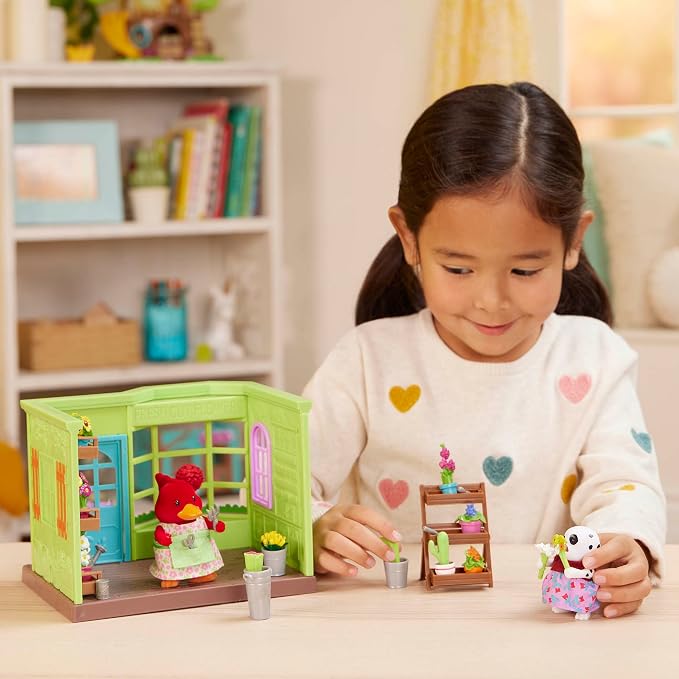 Li'l Woodzeez – Li'l Petals Flower Shop – 29 Pieces Dollhouse Playset with 2 Posable Figures & Storybook – Miniature Furniture & Accessories – Stackable Playset for 3+ Years