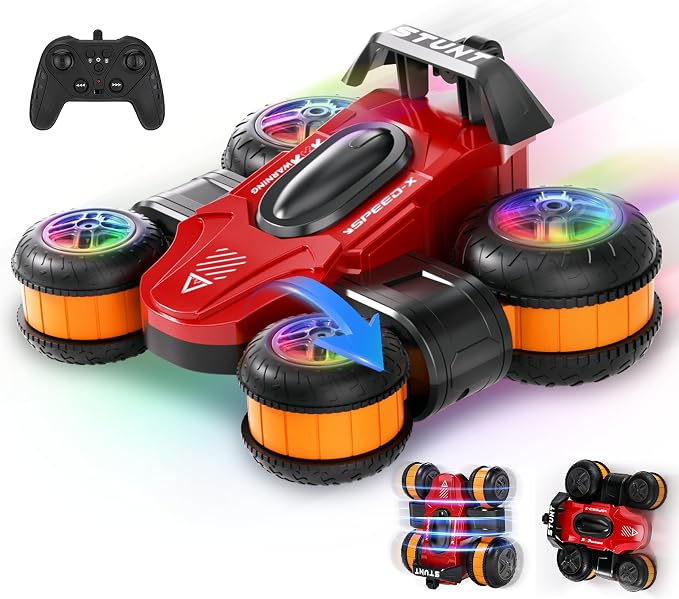 High Speed Remote Control Drift Car for Kids, 360 Degree Rotating Deformation Stunt RC Cars for Boys and Girls Ages 3-16, 4WD Drift RC Stunt Car with Light for Christmas, Birthday, Party Gifts (Red)
