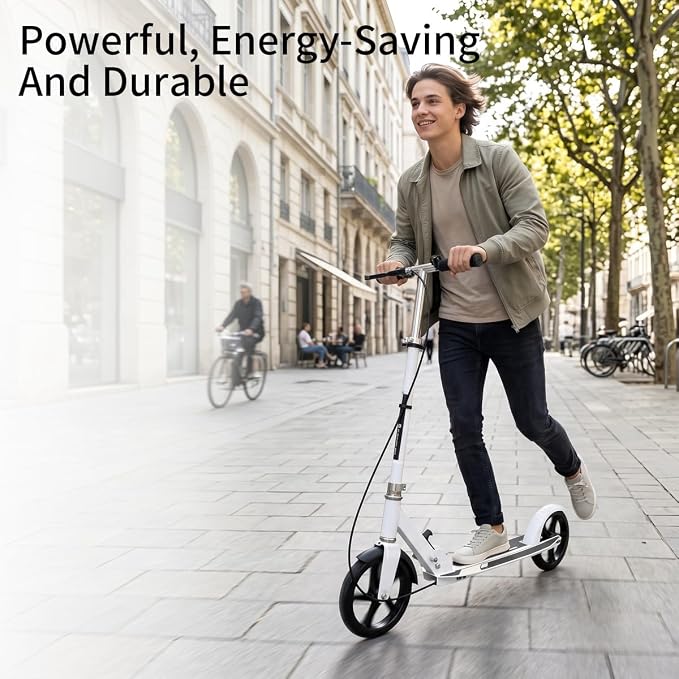 Scooters for Kids 8-12, Teens & Adults - Foldable&Portable Commuter Scooter with 8" Wheels, Bell, Hand Brake & Adjustable Height 30"-40.5", 240 lbs, Manual Push Scooter for Campus & Park