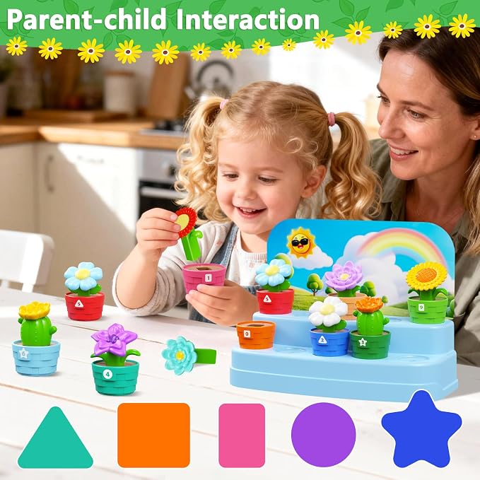 Montessori Toys for 1-2 year old, Toddlers Outdoor & Indoor Gardening Toys with Watering Can, Shovel, Rake, Color & Shape Sorting Educational Learning Toys Easter Gift for Girls Boys Age 1 2 3 4