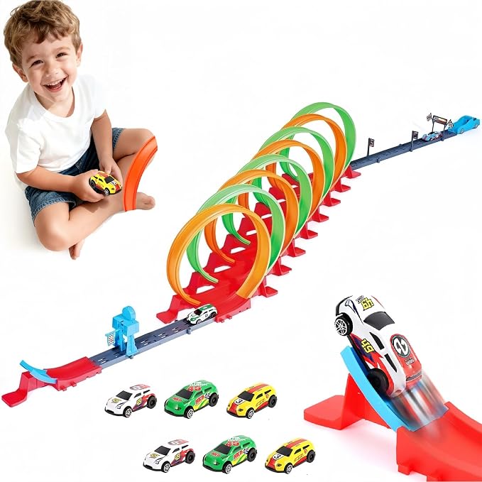 Slot Car Race Track Sets with 8 x 360° Loops & 6 High-Speed Cars,Car Race Track Sets for Kids 3-5 4-8 8-12, Racing Game Car Toys Gifts for Boys Girls Birthday,Christmas