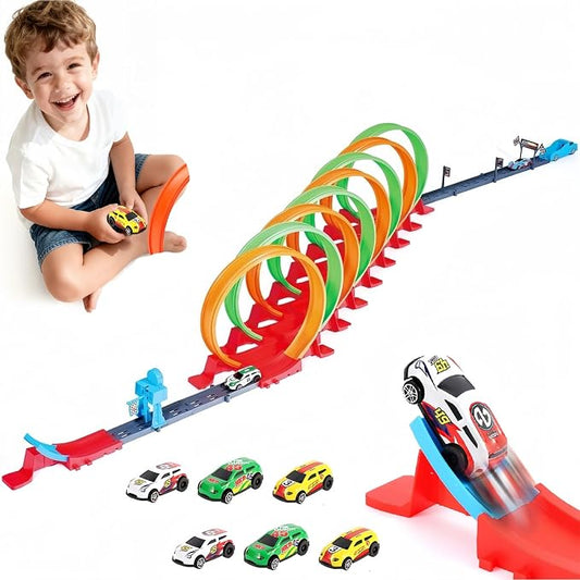 Slot Car Race Track Sets with 8 x 360° Loops & 6 High-Speed Cars,Car Race Track Sets for Kids 3-5 4-8 8-12, Racing Game Car Toys Gifts for Boys Girls Birthday,Christmas