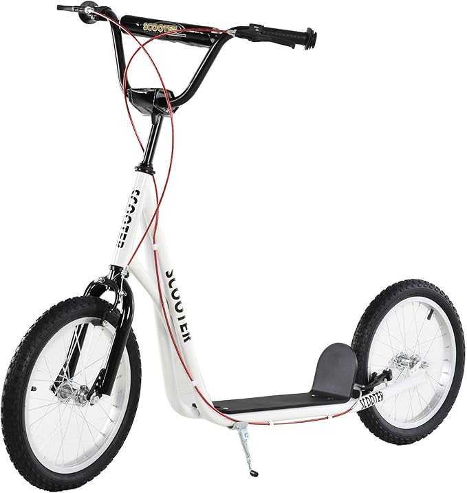 Aosom Youth Scooter Kick Scooter for Kids 5+, Max Load 220 LBS., with Adjustable Handlebar, 16" Inflatable Wheels, Dual Brakes