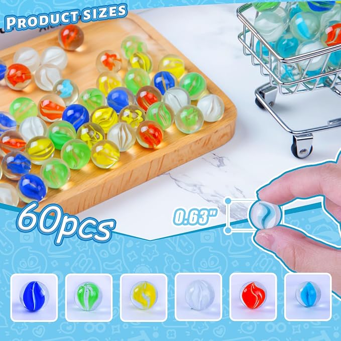 LovesTown 60PCS Glass Marbles Bulk, for Kids Marble Games DIY Home Decoration, Cats Eyes Styles (Pack of 2)