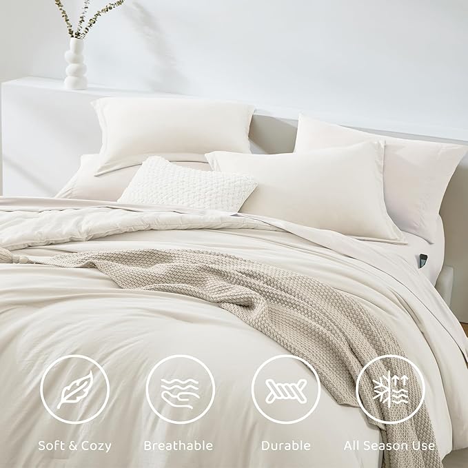 WRENSONGE Queen Comforter Set - 7 Pieces White Soft Bed in a Bag Queen with Fitted Sheet, Flat Sheet, 2 Pillow Shams, and 2 Pillowcases- Warm Bedding Sets for All Season