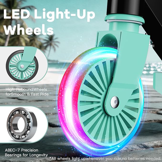 2 Wheel Scooter for Kids 3-12, Light Up Wheels & LED Stem Kick Scooter, Height Adjustable & Foldable Design, Lightweight Sport Scooter for Girls Boys with Kickstand