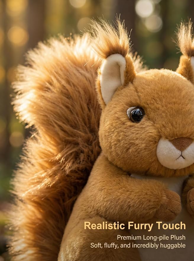 MaoGoLan 4Pcs Squirrel Plush Toys with 3 Baby Squirrels, Realistic Mother Squirrel Stuffed Animal Set, Soft Brown Woodland Animal Plushie Gift for Kids, Girls, Boys & Forest Animal Lovers