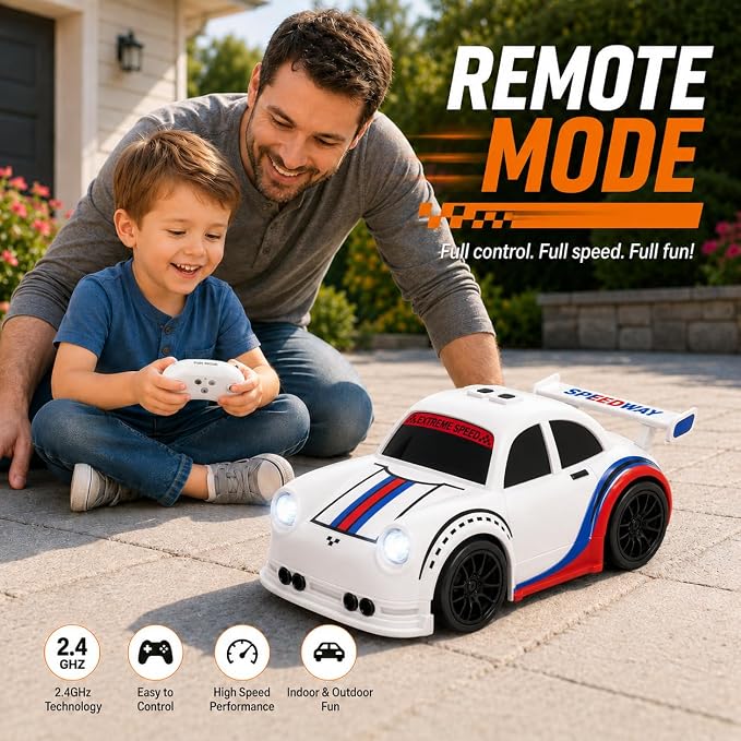 BYTEWAR 3-in-1 Smart RC Car, Smart-Follow RC Drift Car with One-Key Auto Showcase Simulated Sounds and Headlights,USB-C Rechargeable, Kids Toys for Age 3+