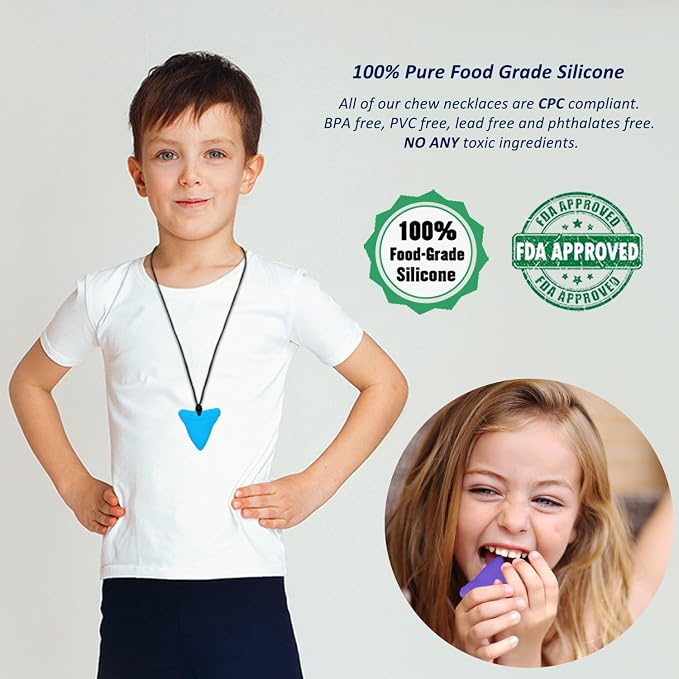 Chew Necklace for Kids Adults, Silicone Chew Toys for Kids Boys Girls with Anxiety Autism ADHD SPD Needs, Autism Sensory Necklaces for Chewing - 6 Pack