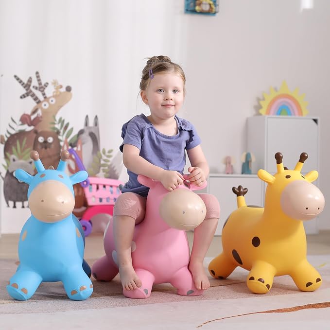 Giraffe Bouncy Animal Hopper for Toddlers, Inflatable Bouncing Hopper Toys, Outdoor Indoor Ride on Horse Bouncer Hopping Toys, Birthday Gifts for Boys Girls 18 Months 2 3 4 5 6 Years Old