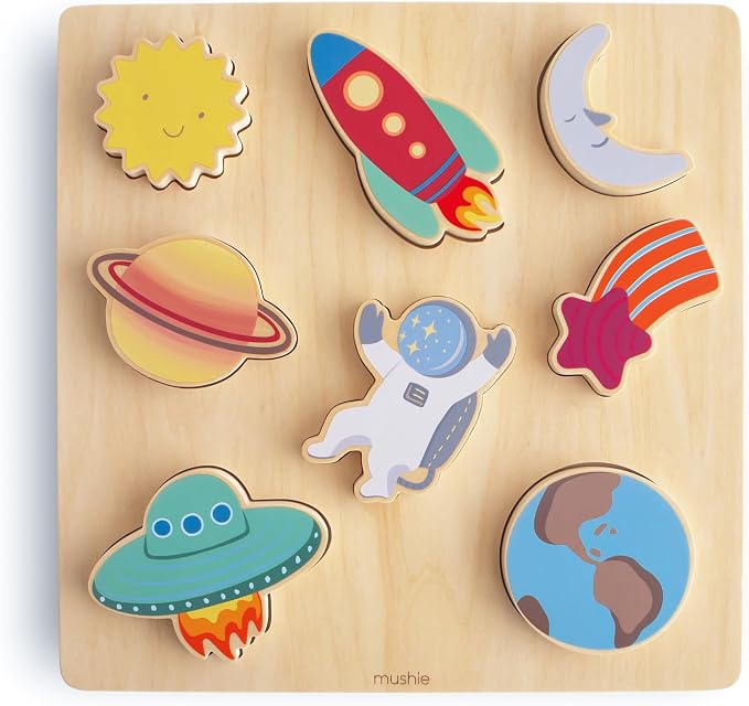 mushie Wooden Space Puzzle | for Kids 3 Years+ | Preschool Educational & Toddler Montessori Toys (8 pcs)
