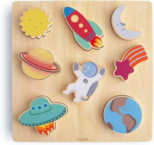mushie Wooden Space Puzzle | for Kids 3 Years+ | Preschool Educational & Toddler Montessori Toys (8 pcs)