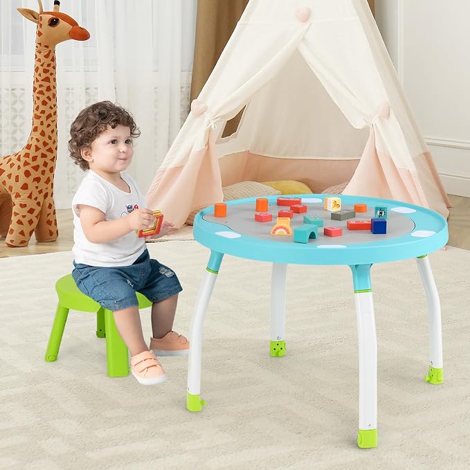 BABY JOY 5 in 1 Baby Activity Center, Baby Jumpers and Bouncers with Removable Toys, Lights & Music, 3 Adjustable Heights, Interactive Play Center for Toddlers Boys Girls 6-36 Months (Blue)