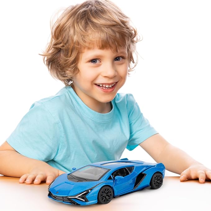 BDTCTK Lamborghini Sián FKP37 Diecast Car Models,1/36 Zinc Alloy Toy Pull Back Vehicles Toy Cars for Toddlers Kids Boys Girls Gift (Blue)