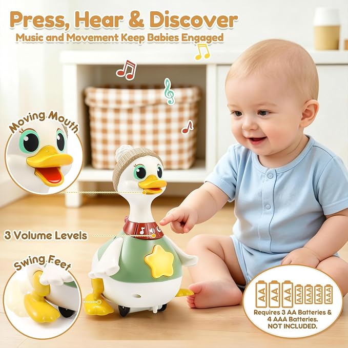 Baby Toys 6-12 Months: Musical Tummy Time Duck Toy for Infant Babies 6 7 8 9 10 12 18 Month Old Interactive Newborn Baby Crawling Toys for Christmas Gift Stocking Stuffers for Boy Girl 1 Year Old