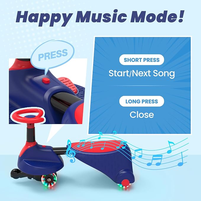 6V Electric Wiggle Car for Kids, 2-in-1 Ride On Swing Toy with Pedal, Adjustable Seat, 360° Steering, LED Flashing Wheels & Built-in Music, Anti-Rollover Ride-on Toy for Toddlers Ages 3+ Blue