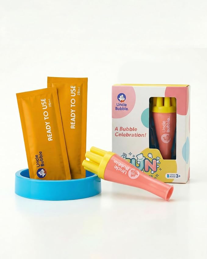 Uncle Bubble Mini Bubble Blower, Makes Thousands of Bubbles, for Kids and Toddlers, Plastic Reduction Version