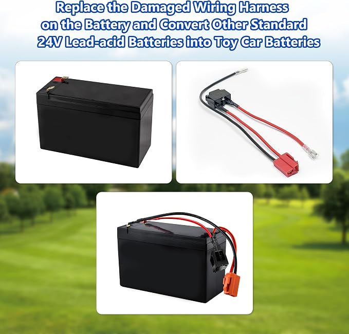 24V Battery Charger and Battery Wire Harness Compatible with Ride On Toys for Kids, 24Volt (28.8V) Batteries Car for Kids, for Huffy Torex UTV 4X4, 2 Pin Red Square Plug Charger for Kid Electric Car